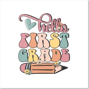 Hello 1st Grade Pencil Back to School Teacher Student Gift Posters and Art